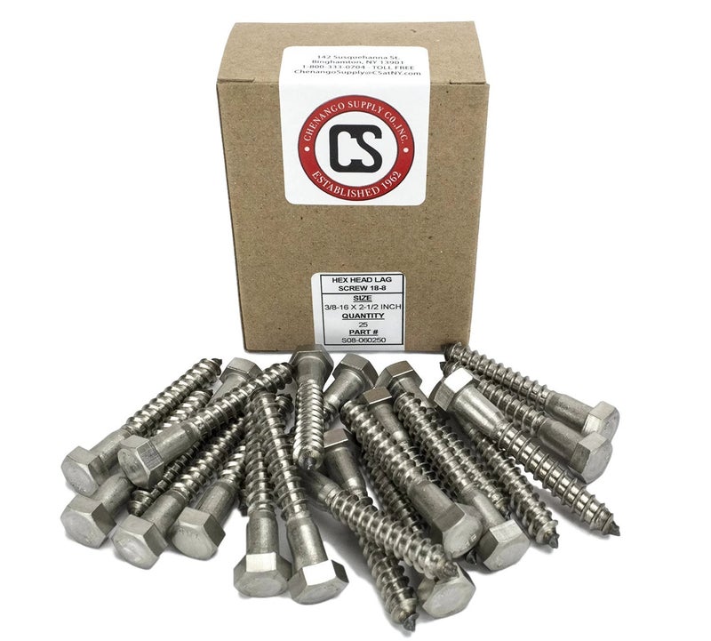 Chenango Supply Stainless 3/8 x 2-1/2" Hex Lag Screw (1" to 5" Lengths Available in Listing), 18-8 Stainless Steel, 25 Pieces (3/8 x 2-1/2") - Image 2